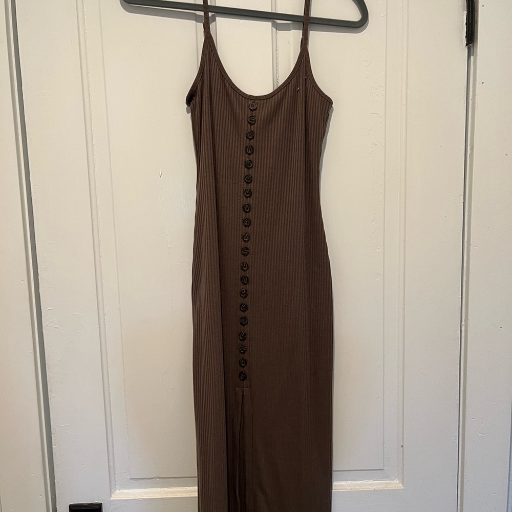 Elegant Brown Button-Down Dress
